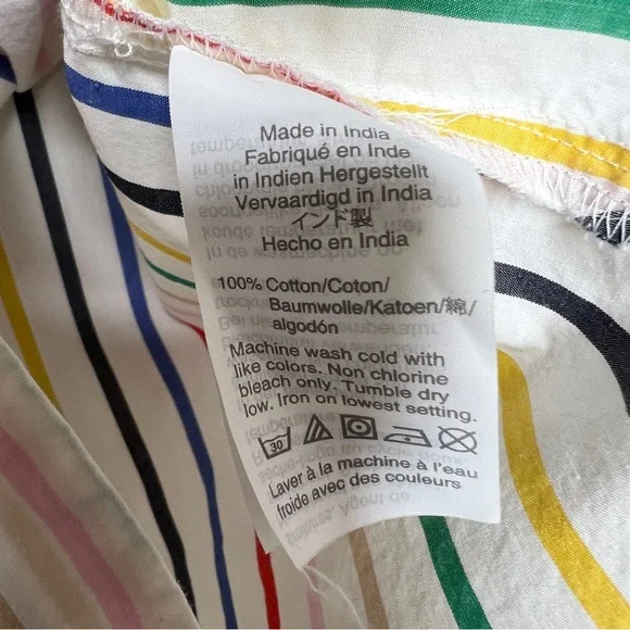J CREW Button-Front Tie-Waist Top in Rainbow Mini Stripe Poplin - L6710 - Sz XS - Picture 10 of 11